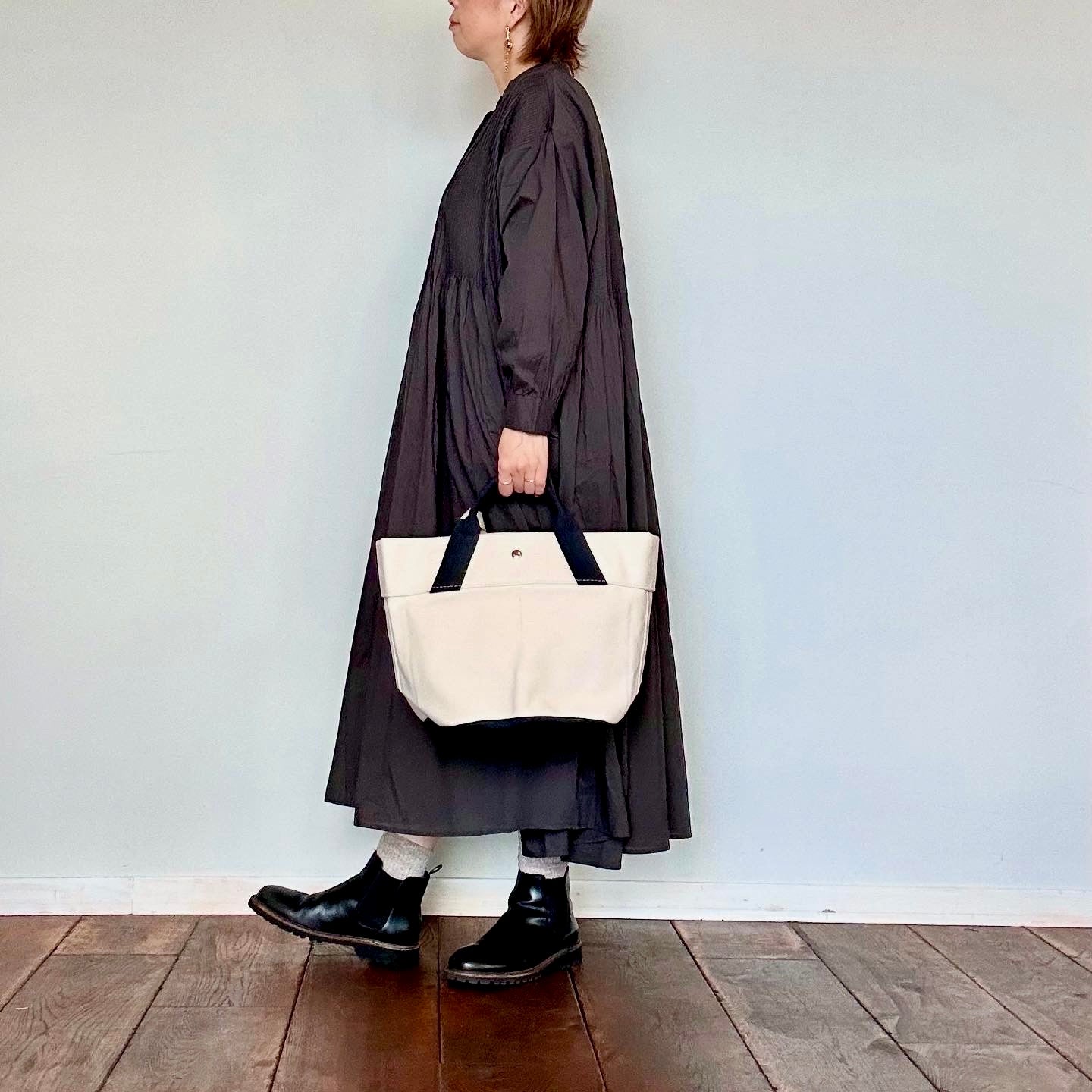maison de soil 60s ORGANIC CAMBRIC PLAIN BANDED COLLAR DRESS WITH MINI PINTUCK(ワンピース)NMDS25523