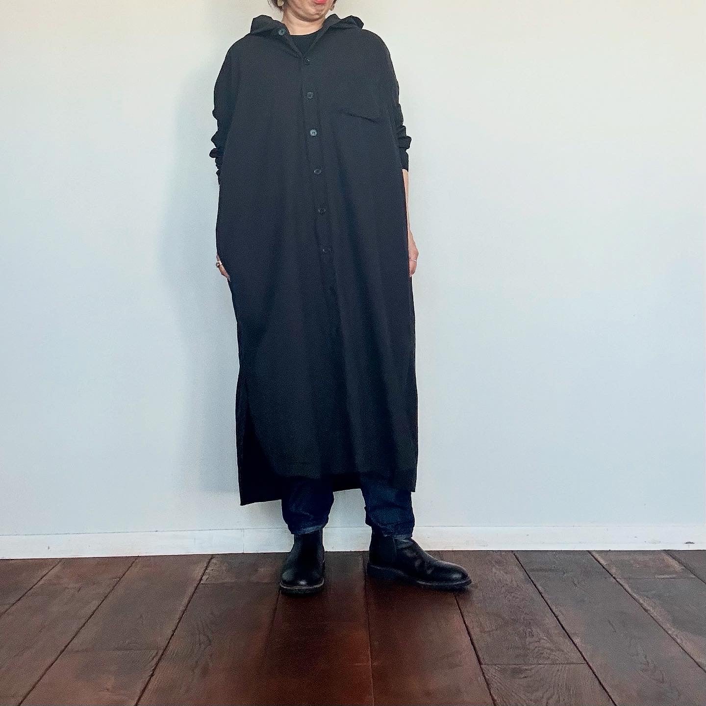 (g)グラム フード付きコートワンピース BLACK g-631