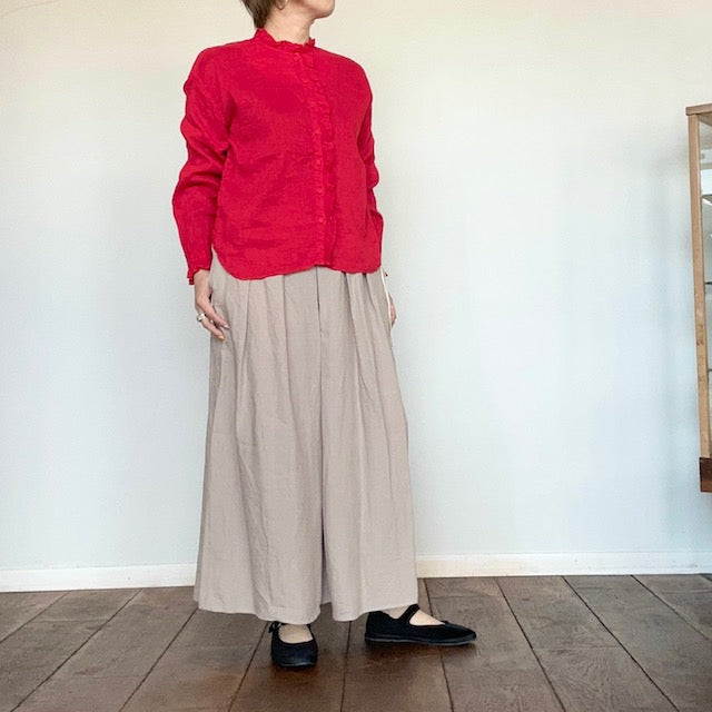 ina イナ リネンウエスト紐付きタックパンツ 232167