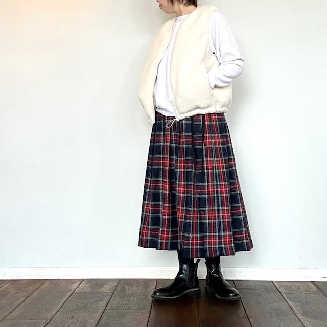 ina ウエスト紐付きウールタックスカート（チェック柄） 244125