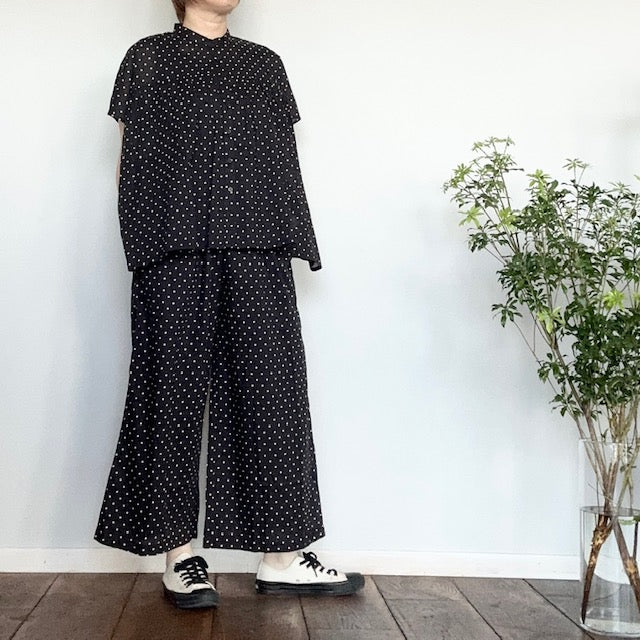 SOIL ソイル バンドカラーフレンチスリーブドットプリントシャツ NSL22016