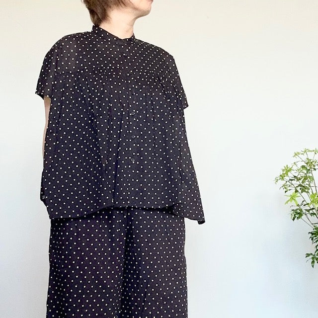 SOIL ソイル バンドカラーフレンチスリーブドットプリントシャツ NSL22016