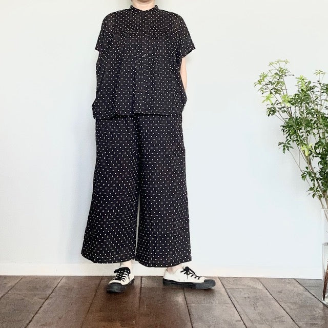 SOIL ソイル バンドカラーフレンチスリーブドットプリントシャツ NSL22016