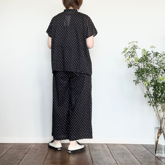 SOIL ソイル バンドカラーフレンチスリーブドットプリントシャツ NSL22016