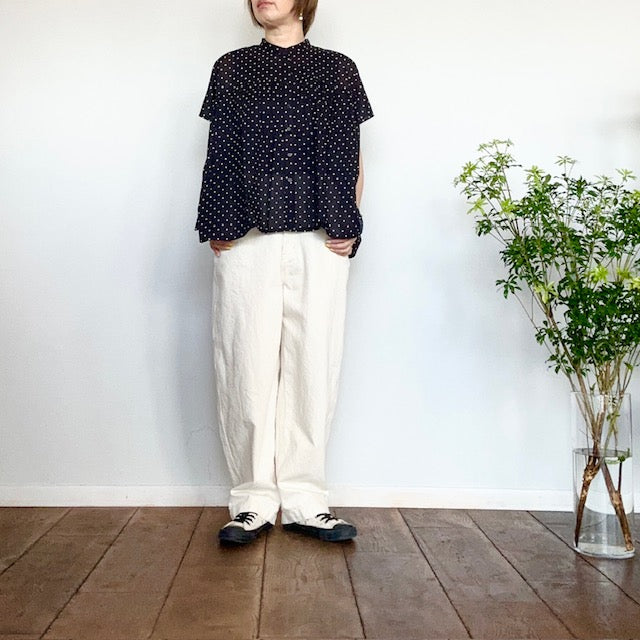 SOIL ソイル バンドカラーフレンチスリーブドットプリントシャツ NSL22016