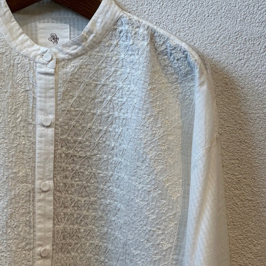 maison de soilメゾンドソイル  80'S ORGANIC SMALL CHECK WITH EMB BANDED COLLAR  SHIRT  NMDS24601