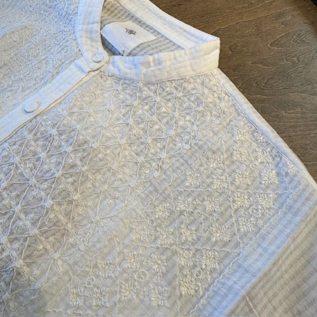 maison de soilメゾンドソイル 80'S ORGANIC SMALL CHECK WITH EMB BANDED COLLAR SHIRT NMDS24601