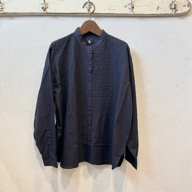 maison de soilメゾンドソイル 80'S ORGANIC SMALL CHECK WITH EMB BANDED COLLAR SHIRT NMDS24601