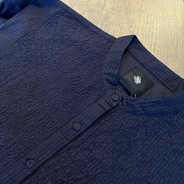 maison de soilメゾンドソイル 80'S ORGANIC SMALL CHECK WITH EMB BANDED COLLAR SHIRT NMDS24601