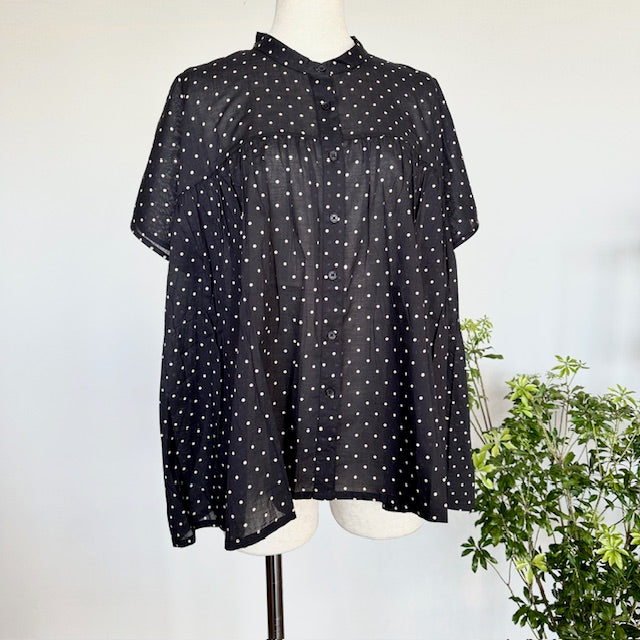 SOIL ソイル バンドカラーフレンチスリーブドットプリントシャツ NSL22016