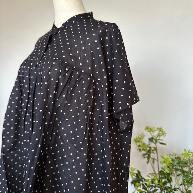 SOIL ソイル バンドカラーフレンチスリーブドットプリントシャツ NSL22016