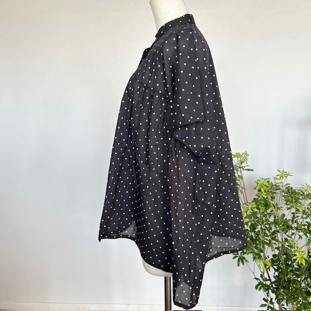 SOIL ソイル バンドカラーフレンチスリーブドットプリントシャツ NSL22016