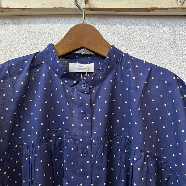 SOIL ソイル バンドカラーフレンチスリーブドットプリントシャツ NSL22016