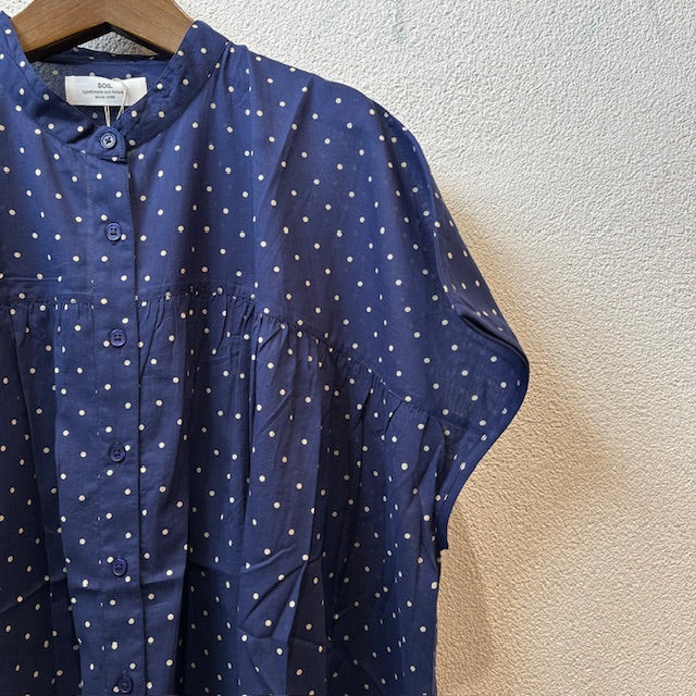SOIL ソイル バンドカラーフレンチスリーブドットプリントシャツ NSL22016
