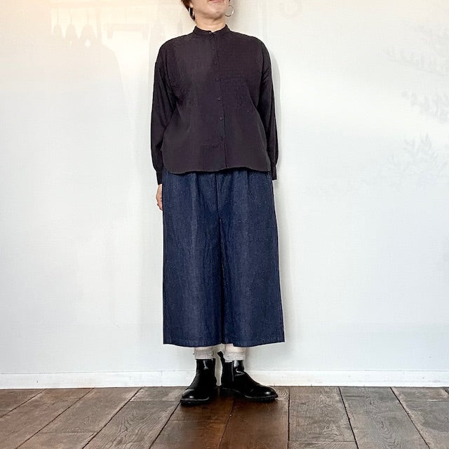 maison de soilメゾンドソイル 80'S ORGANIC SMALL CHECK WITH EMB BANDED COLLAR SHIRT NMDS24601