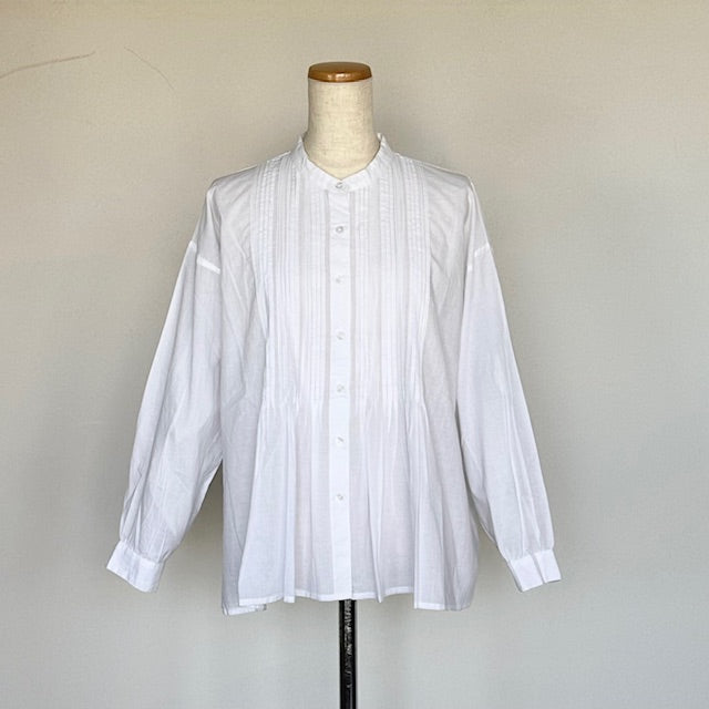 SOIL ソイル 60s CAMBRIC PLAIN BANDED COLLAR PINTUCK SHIRT NSL23551