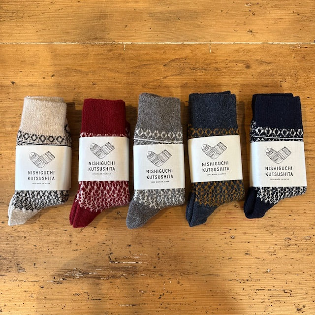 NISHIGUCHI KUTSUSHITA ウールジャガードソックス NK0119