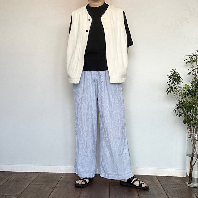 ARMEN SINGLE GAUZE STRIPE OVERDYE GATHERED EASY PANTS WITH LINING(パンツ)INAM2505GSD