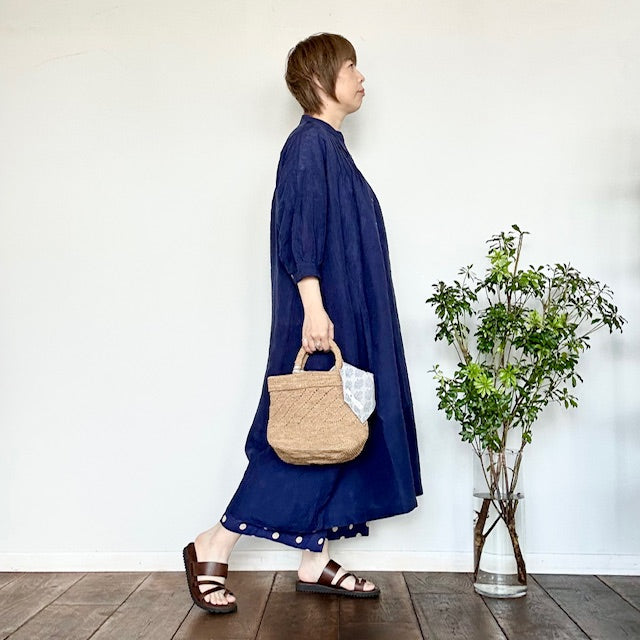 SOIL POWER LOOM LINEN PLAIN BANDED COLLAR 3/4 SLEEVE PINTUCK DRESS(ワンピース)INSL25203