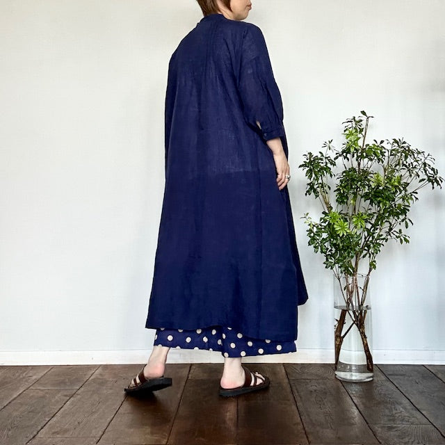 SOIL POWER LOOM LINEN PLAIN BANDED COLLAR 3/4 SLEEVE PINTUCK DRESS(ワンピース)INSL25203