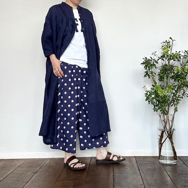 SOIL POWER LOOM LINEN PLAIN BANDED COLLAR 3/4 SLEEVE PINTUCK DRESS(ワンピース)INSL25203