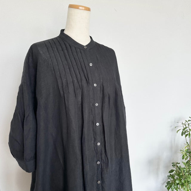 SOIL POWER LOOM LINEN PLAIN BANDED COLLAR 3/4 SLEEVE PINTUCK DRESS(ワンピース)INSL25203