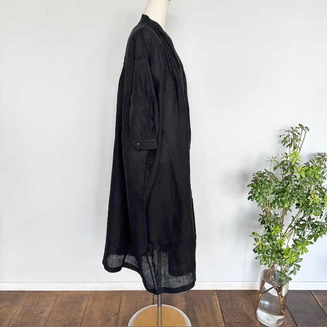 SOIL POWER LOOM LINEN PLAIN BANDED COLLAR 3/4 SLEEVE PINTUCK DRESS(ワンピース)INSL25203