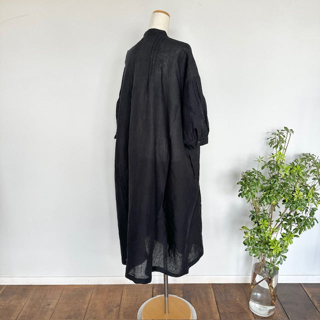 SOIL POWER LOOM LINEN PLAIN BANDED COLLAR 3/4 SLEEVE PINTUCK DRESS(ワンピース)INSL25203