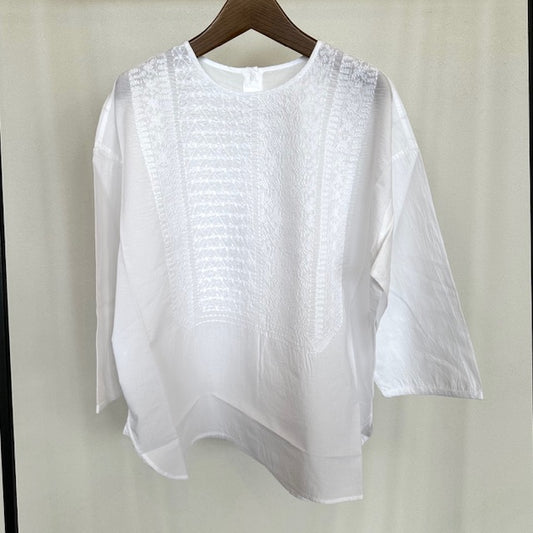 maison de soil 60s ORGANIC CAMBRIC 3/4SLEEVE NOCOLLAR EMB SHIRT NMDS26223
