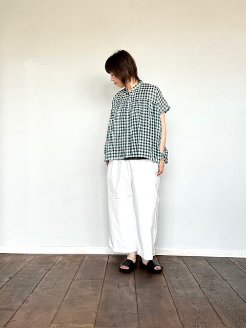 SOIL FANCY GINGHAM CHECK BANDED COLLAR FRENCH/SL SHIRT NSL26101