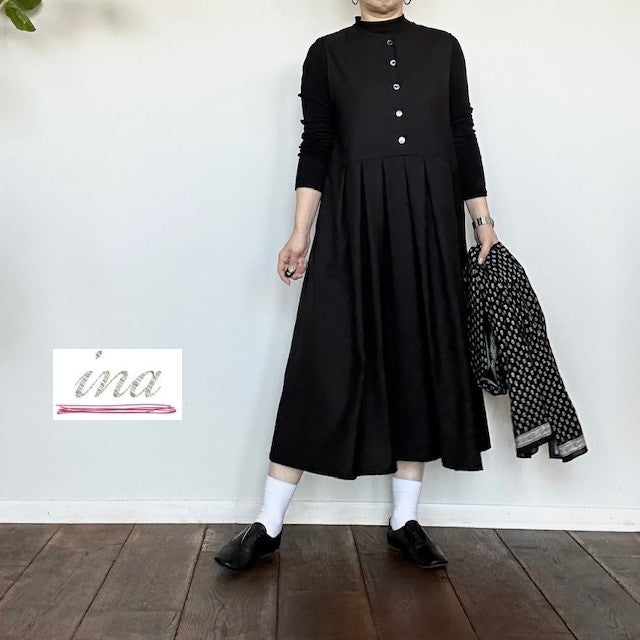 ina イナ ウエスト切替タックジャンパースカート BLACK   236661