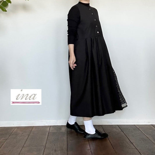 ina イナ ウエスト切替タックジャンパースカート BLACK   236661