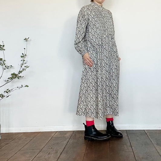 sosottoソソット 花柄プリント ピンタックウエストドロストワンピース 42552218