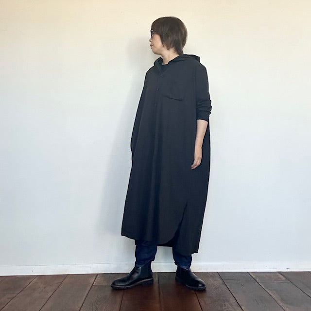 (g)グラム フード付きコートワンピース BLACK g-631