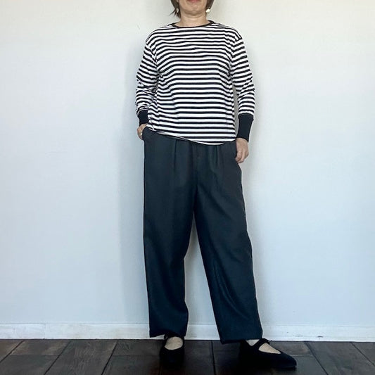 Faneuilファヌル  天竺ボーダー長袖リブプルオーバー  F5125332