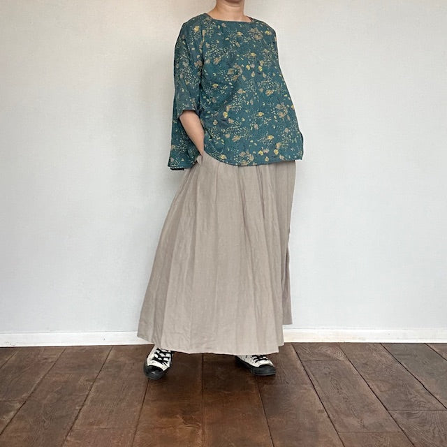 ina イナ リネンウエスト紐タックスカート 90cm丈 241165