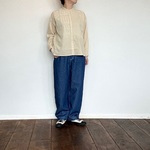 maison de soil 60'S ORGANIC CAMBRIC BANDED COLLAR EMB SHIRT(シャツ) NMDS20061