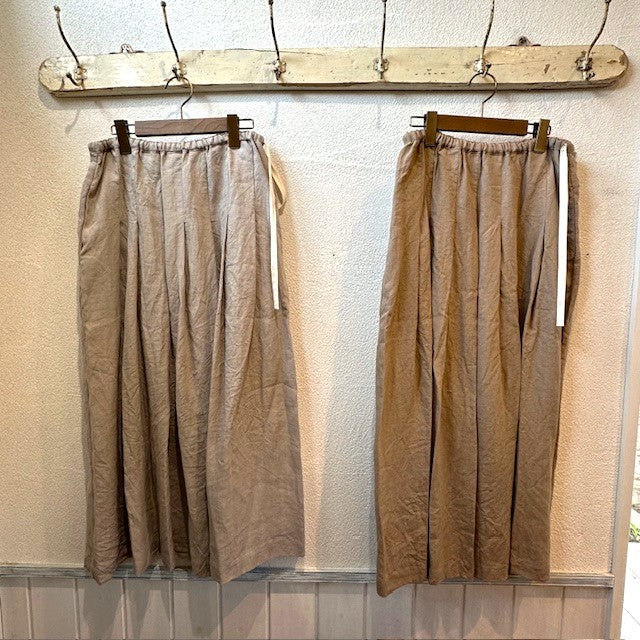 ina イナ リネンウエスト紐タックスカート 90cm丈 241165