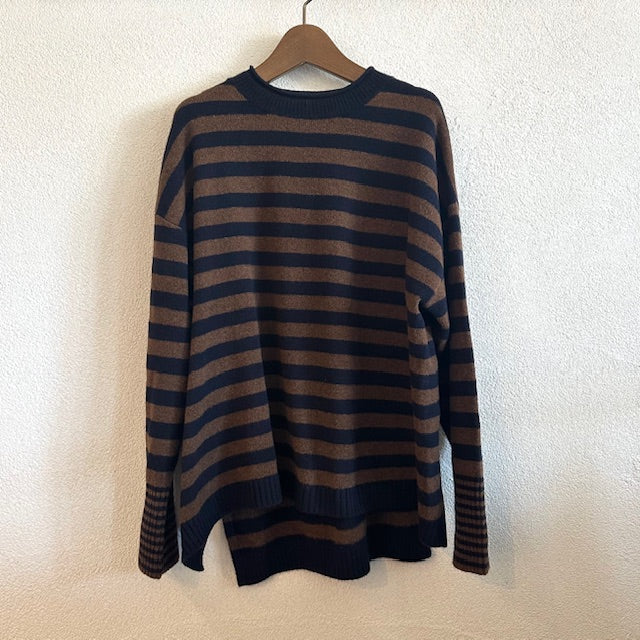 mao madeマオメイド バックスリットボーダープルオーバーニット 541138