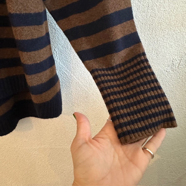 mao madeマオメイド バックスリットボーダープルオーバーニット 541138