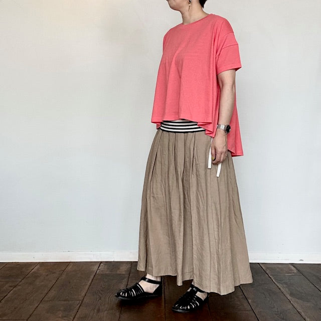ina イナ リネンウエスト紐タックスカート 90cm丈 241165