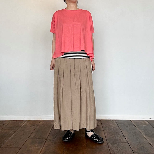 ina イナ リネンウエスト紐タックスカート 90cm丈 241165