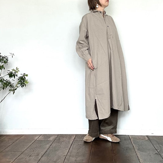 ARMEN 40s POPLIN OVER DYE WORK GATHERED SHIRT DRESS (ワンピース)INAM2555PD