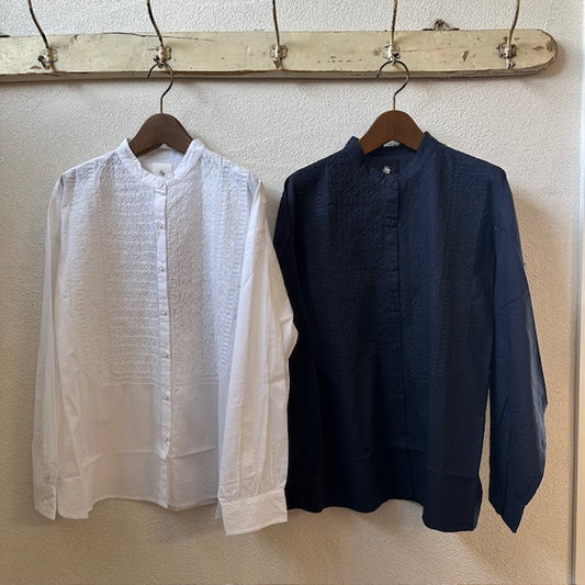 maison de soil メゾンドソイル 60'S ORGANIC CAMBRIC BANDED COLLAR EMB SHIRT(シャツ) NMDS25201