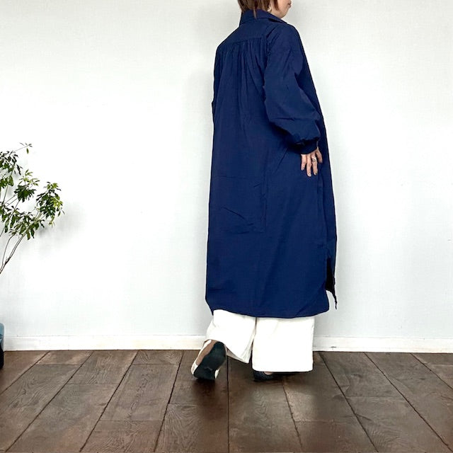 ARMEN 40s POPLIN OVER DYE WORK GATHERED SHIRT DRESS (ワンピース)INAM2555PD