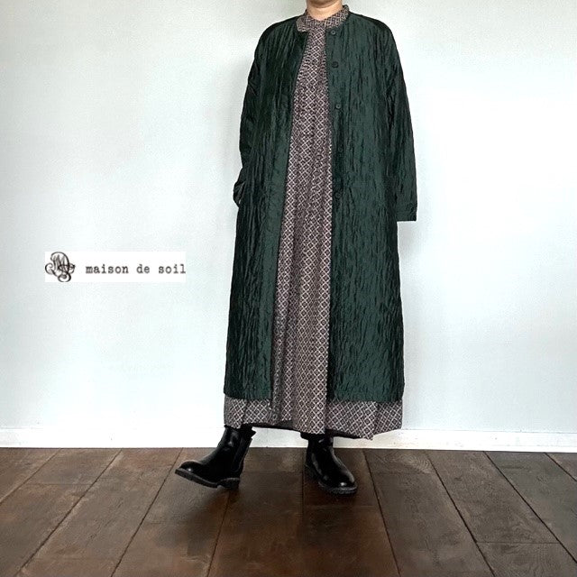maison de soil 60'S COTTON REPETITIONAL FLOWER BLOCK PRINT MINI PINTUCK BANDED COLLAR SHIRT DRESS(ワンピース) INMDS23732