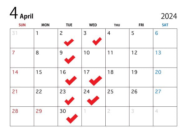 　4月の店休日と営業時間について