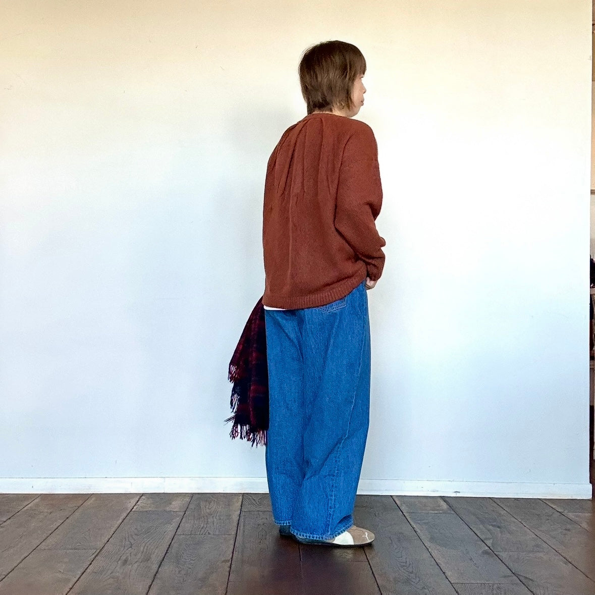 mao made　ヤクフィール バックタック ドロストコード入りカーディガン　　551122