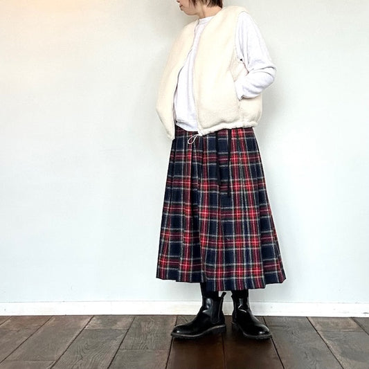 ina　ウエスト紐付きウールタックスカート（チェック柄）　244125