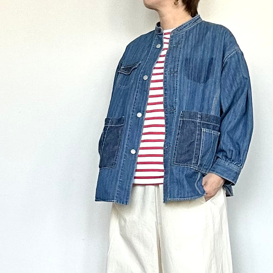 ESTROISLOSE　ネップへリンボン デニム ジャケット（インディゴ）　　　EB25405